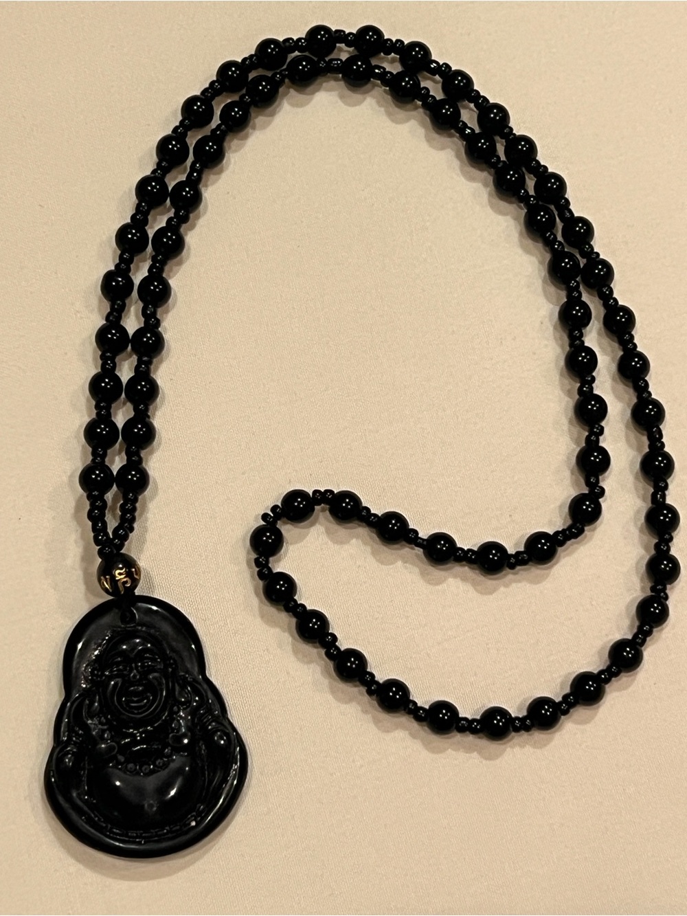 Black Beaded Buddha Pendant Necklace